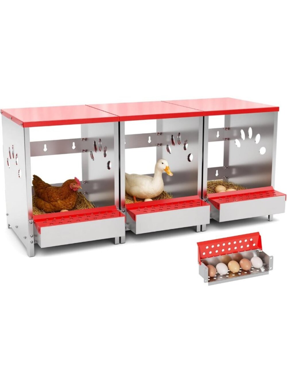 Large Metal Chicken Nesting Box with 3 Holes & Swing Perch for Hen Laying